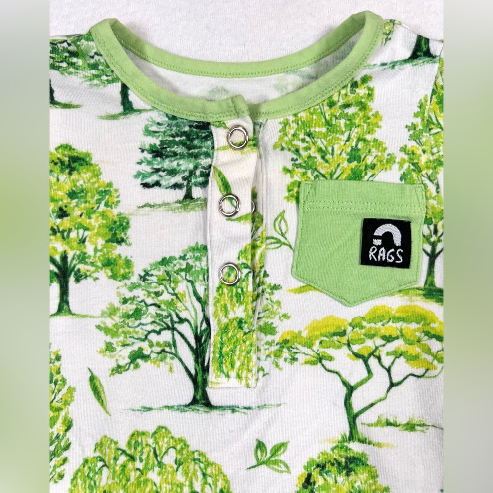 RAGS Unisex Baby Romper Tree Print Green White Short Sleeve 3-6 months Cozy Soft - Picture 3 of 6
